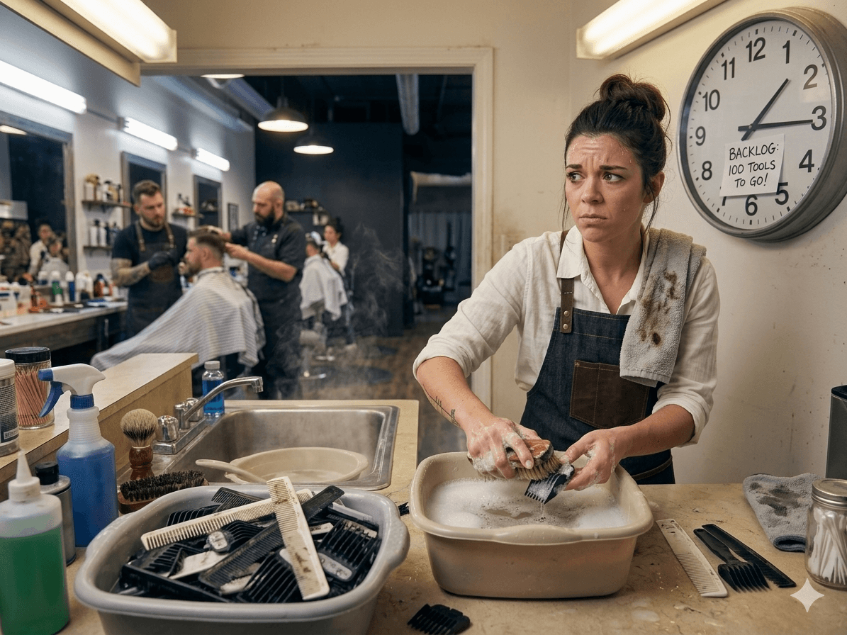 Manual tool cleaning: buckets, wet implements, and sanitation clutter